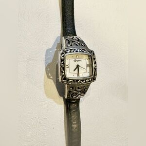 BRIGHTON Classic Black Silver Filigree Western Silver Watch Black Band